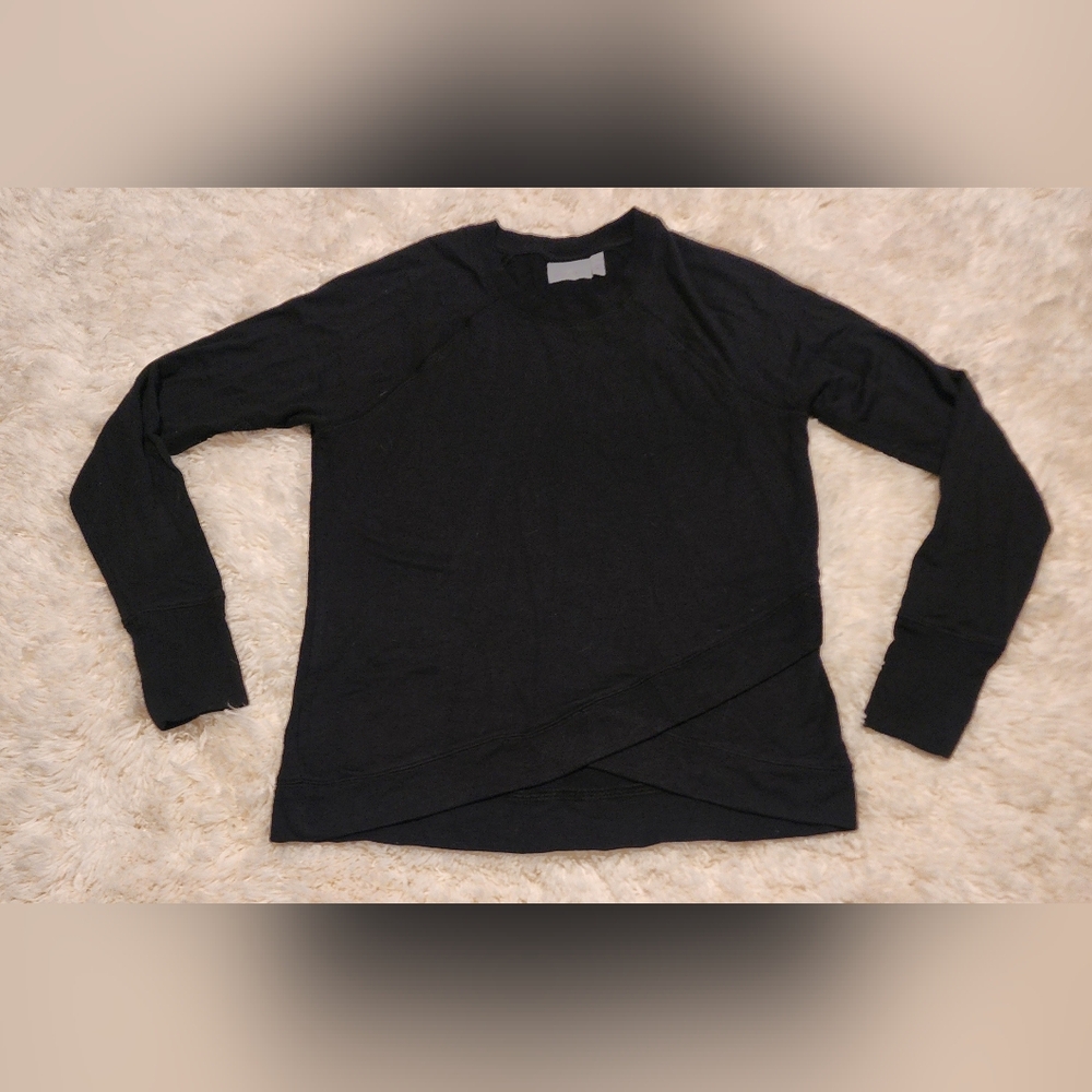 ATHLETA Black Long Sleeve Lightweight Sweatshirt Criss Cross Hem Sz XS